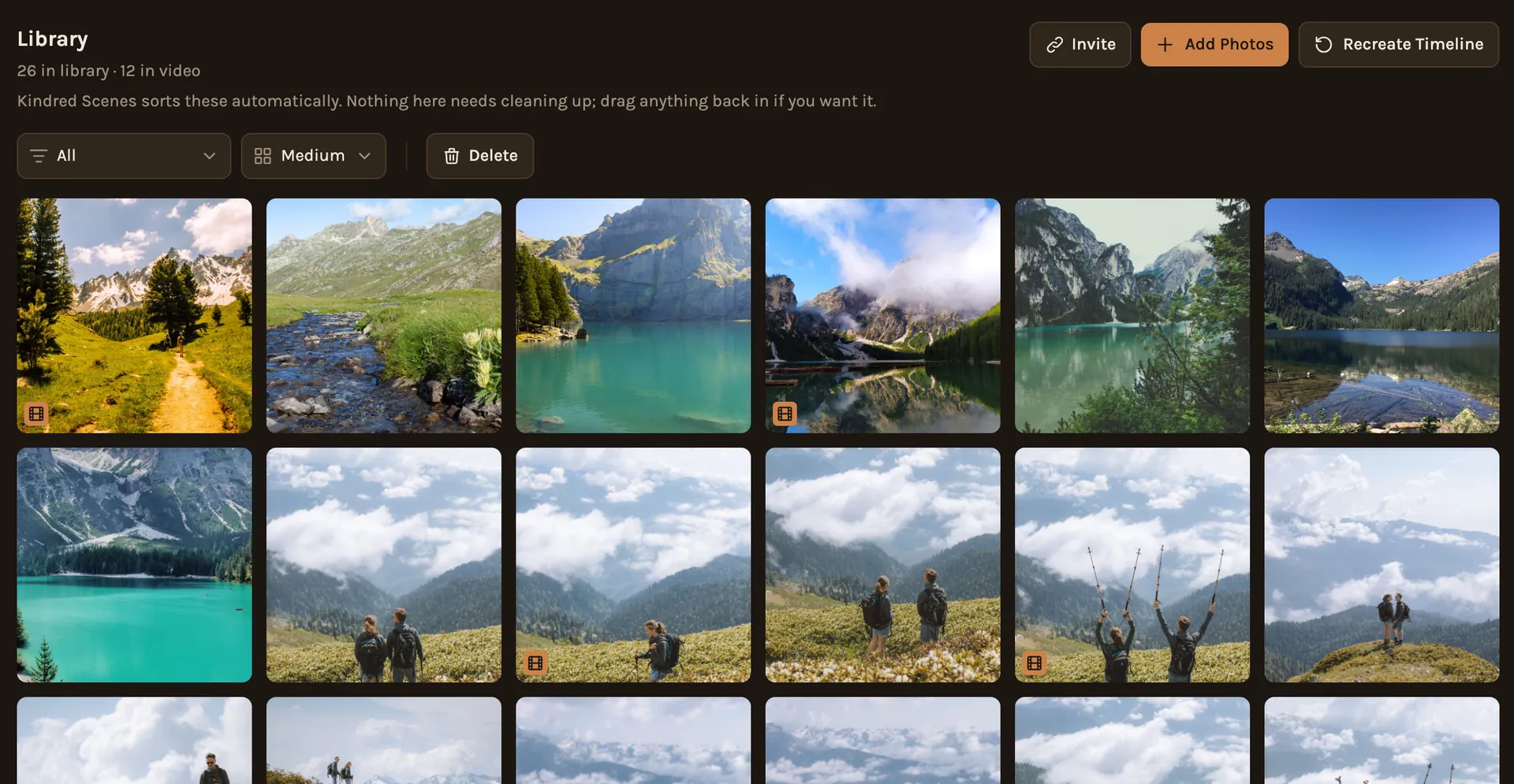 Everyone's trip photos and videos together in one library, before the film is made.