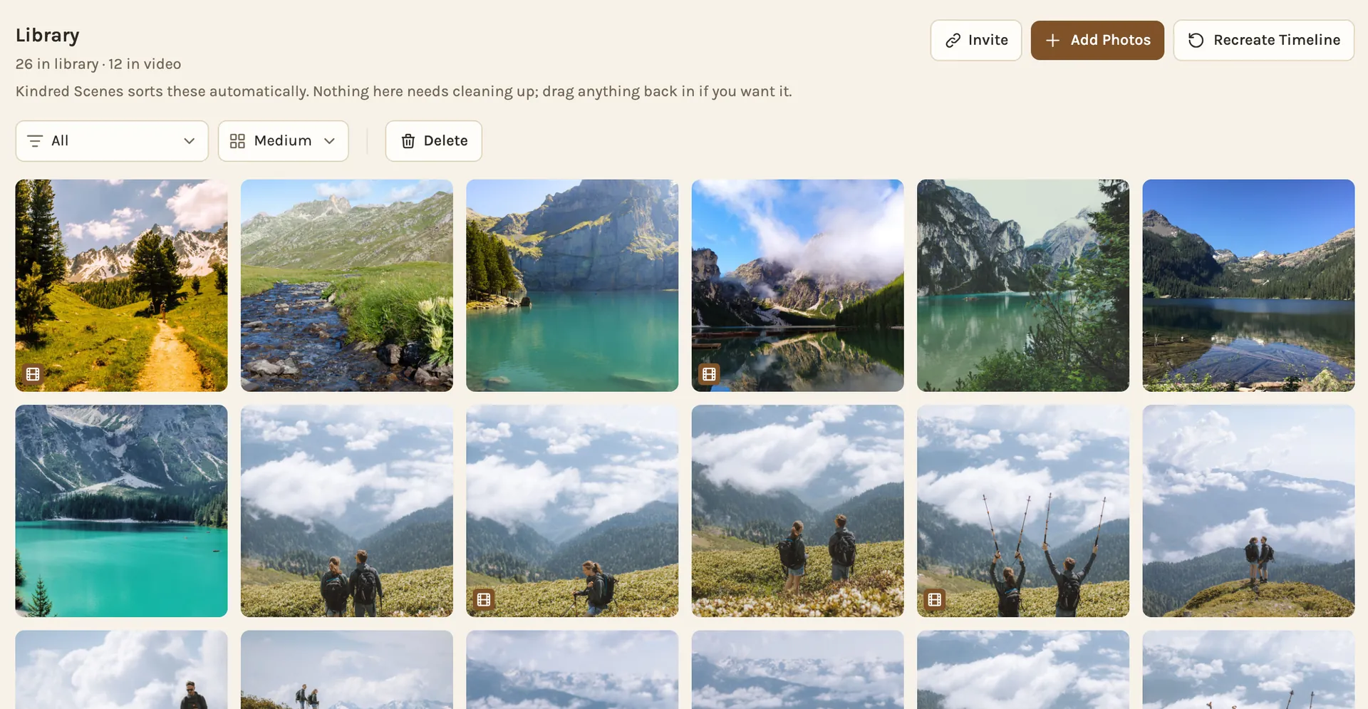 Everyone's trip photos and videos together in one library, before the film is made.
