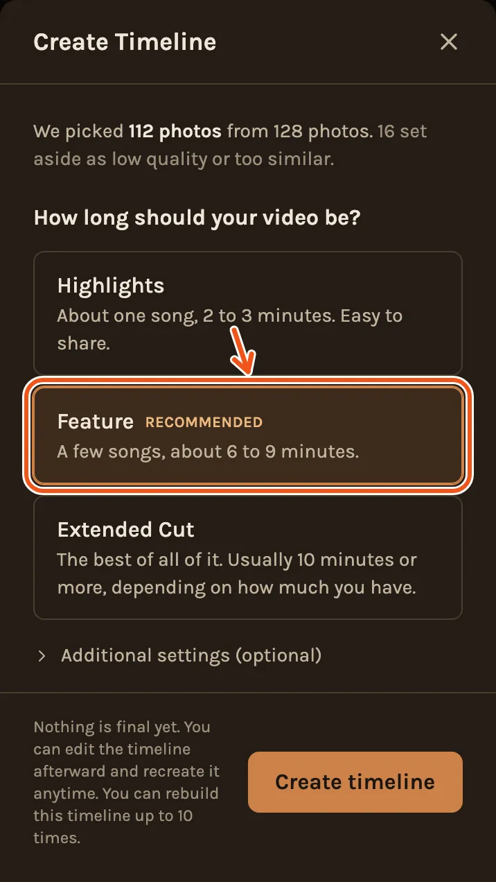 How long should your video be? on a phone, with Feature marked.