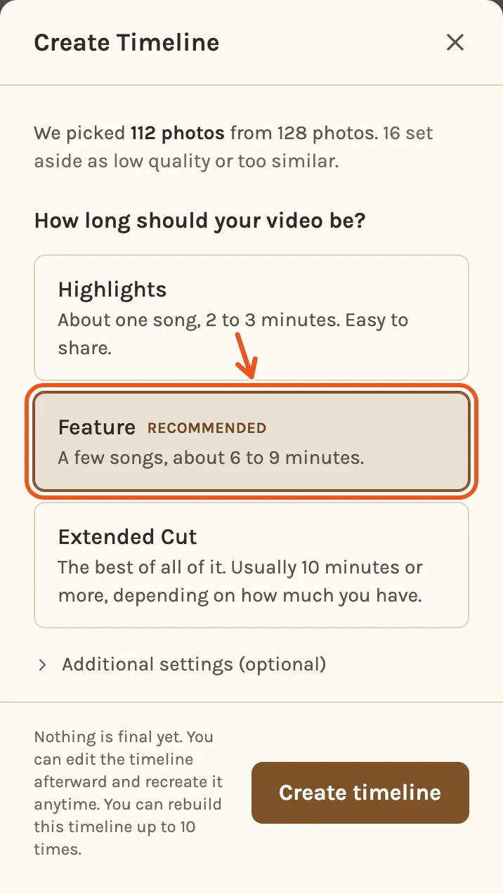 How long should your video be? on a phone, with Feature marked.