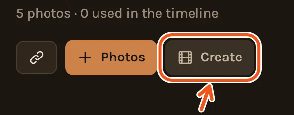 The Library's buttons on a phone, with the grey Create button marked.