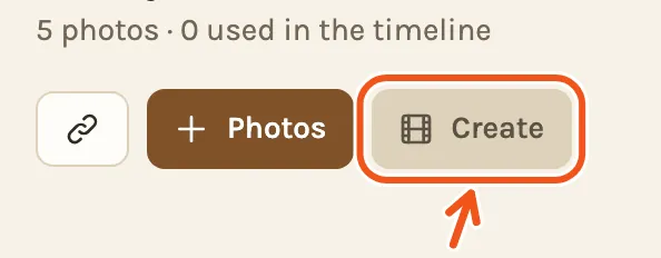 The Library's buttons on a phone, with the grey Create button marked.