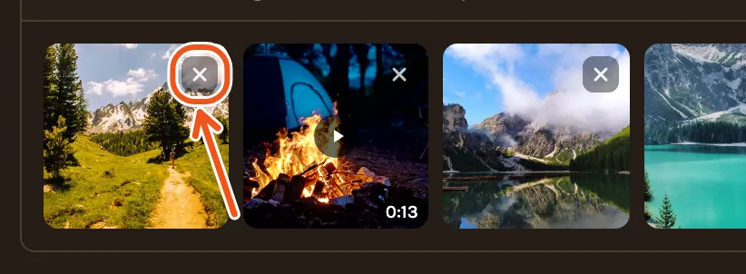 Photos on the timeline, with the X on the first one marked.