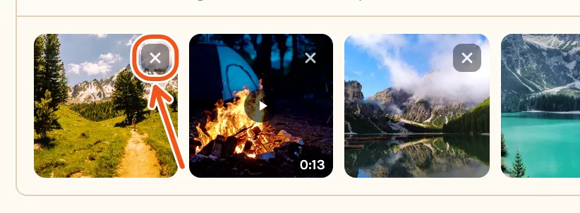 Photos on the timeline, with the X on the first one marked.