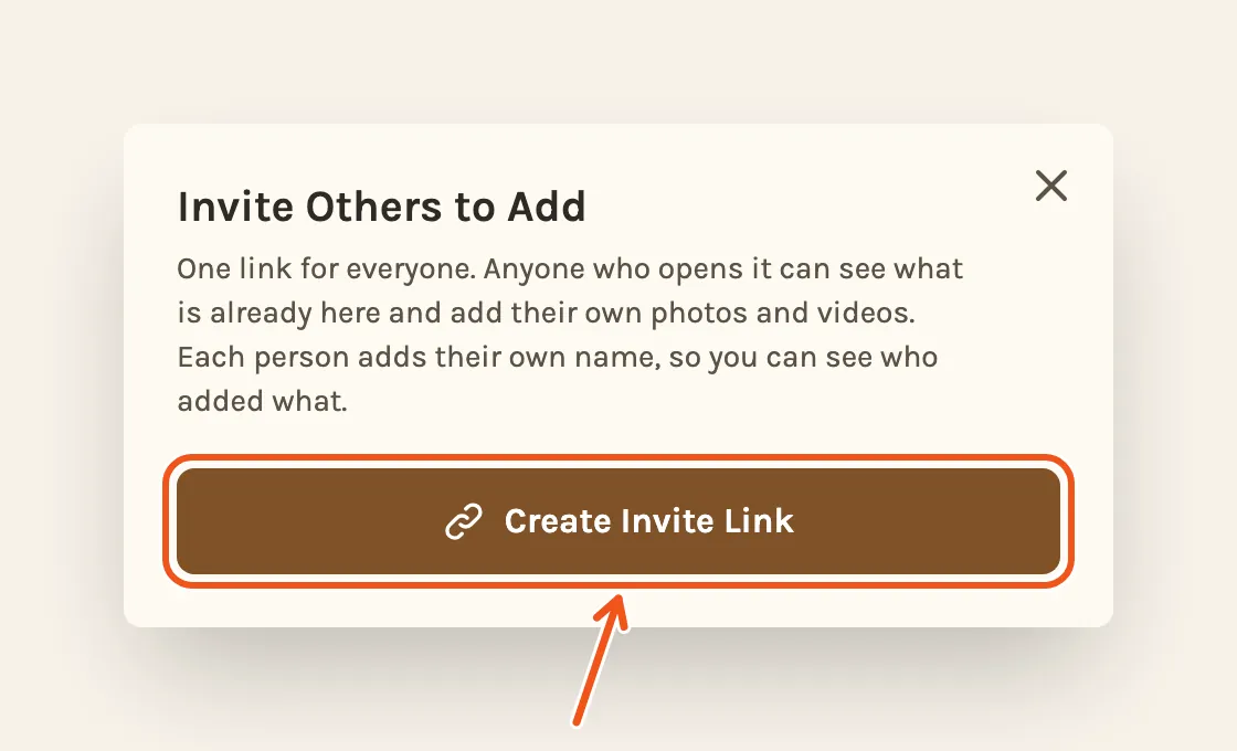 The invite box, with Create Invite Link marked.