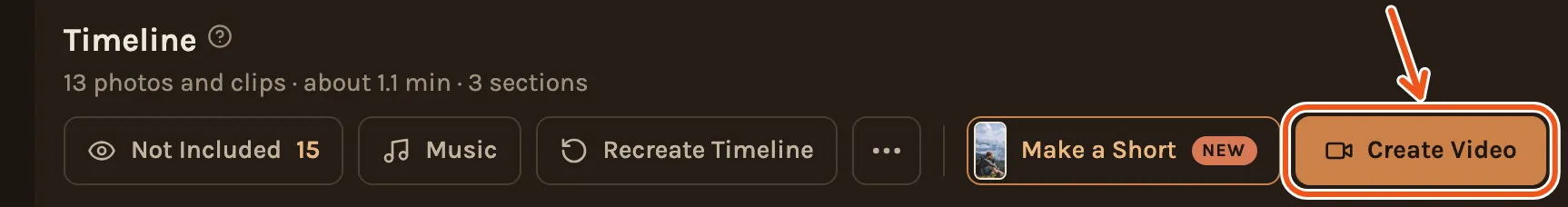 The top of the timeline, with Create Video marked.