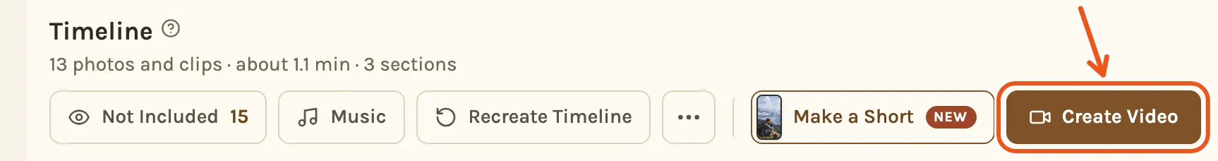 The top of the timeline, with Create Video marked.
