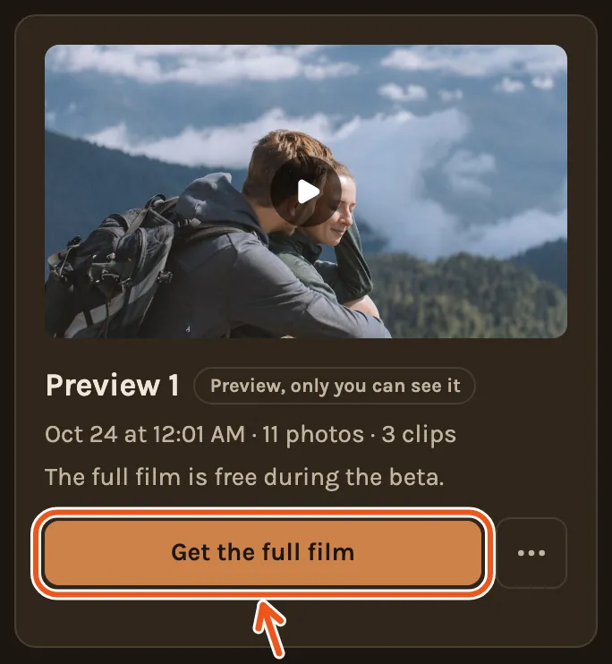 A preview on the Videos tab on a phone, with Get the full film marked.