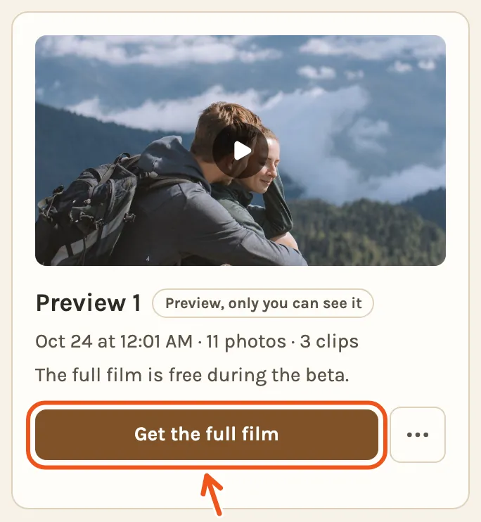 A preview on the Videos tab on a phone, with Get the full film marked.