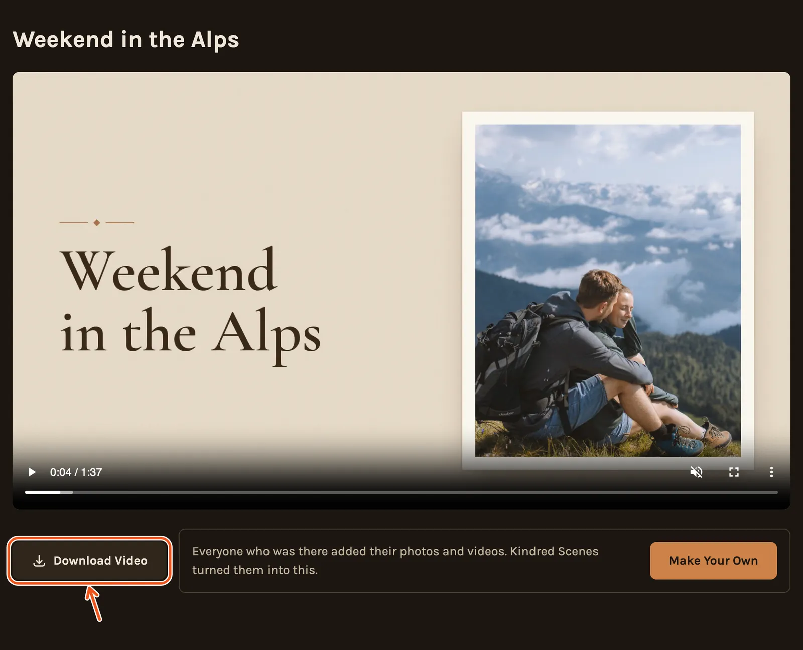The page people open from the link: the film with its title, and Download Video under it marked.