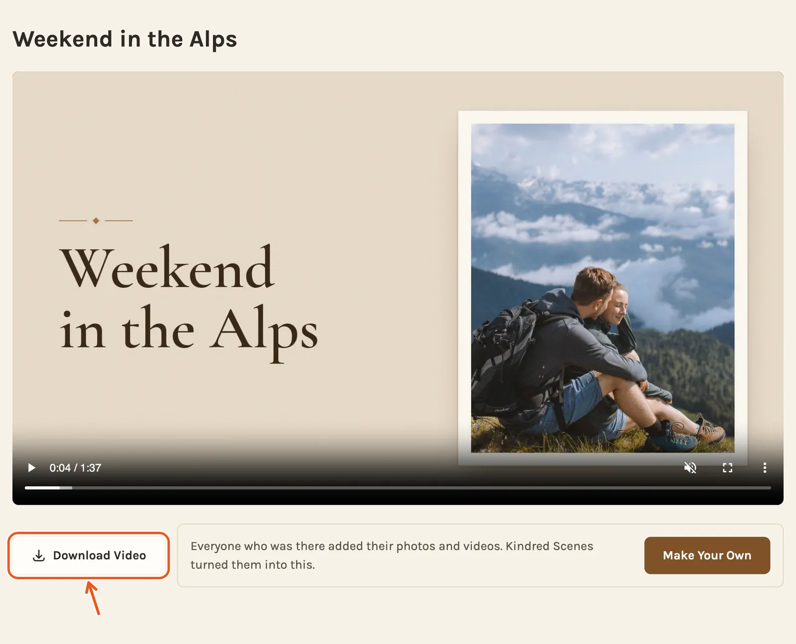 The page people open from the link: the film with its title, and Download Video under it marked.