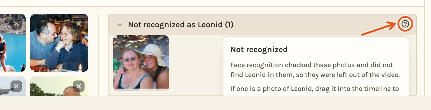 The explanation that opens from the question mark beside Not recognized as Leonid, the question mark marked.