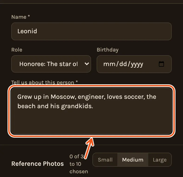 The person form for Leonid on a phone, with the line about him marked.