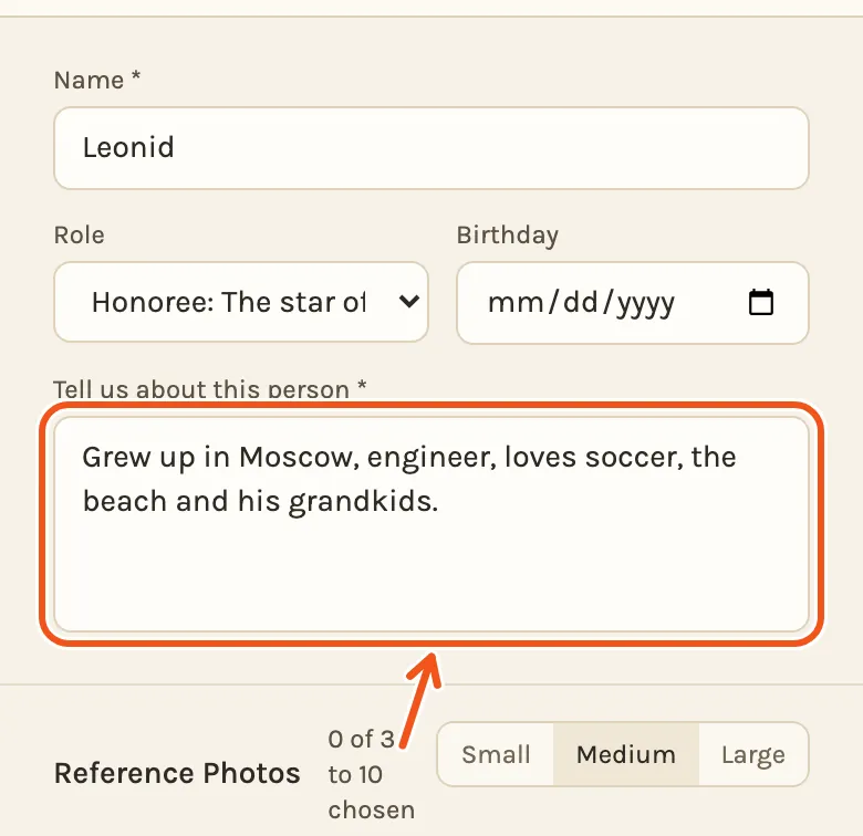 The person form for Leonid on a phone, with the line about him marked.