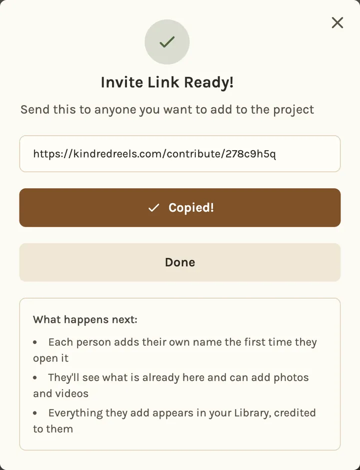 The invite link, ready to send to everyone who was there.